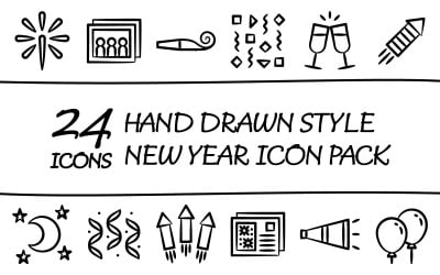 Drawnizo - uniwersalny pakiet ikon szczęśliwego nowego roku w ręcznie rysowanym stylu