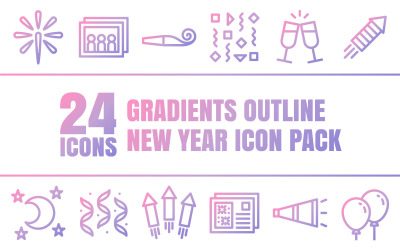 Gradizo - Pack d&amp;#39;icônes polyvalent de bonne année dans un style de contour dégradé