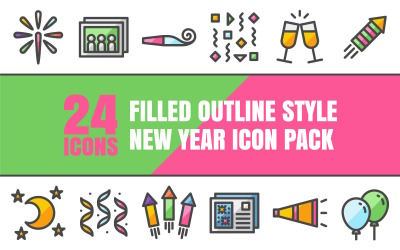 Outliz - Pacchetto di icone multiuso di felice anno nuovo in stile contorno pieno