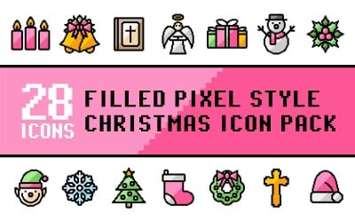 Pixliz - Dolu Piksel Stilinde Çok Amaçlı Mutlu Noeller Simge Paketi