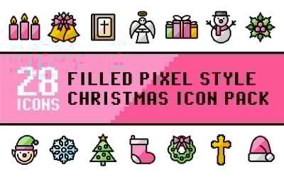 Pixliz: paquete de iconos multipropósito de Feliz Navidad en estilo píxel relleno
