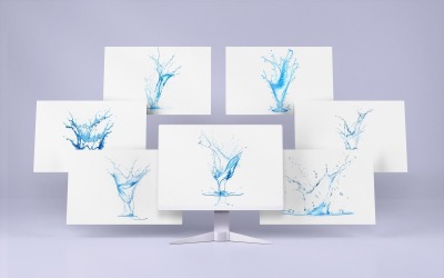 Collection Of 7 Water Splashes On A Transparent Background Template
