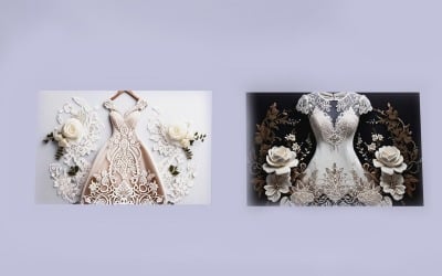 2 Düğün Gelin Elbisesi İllüstrasyon Şablonu Koleksiyonu