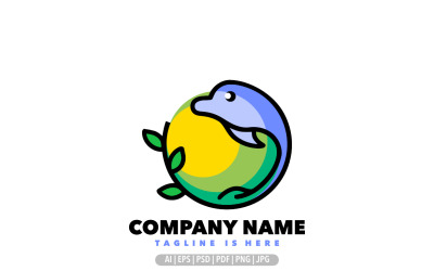 Modèle de conception de logo de dauphin feuille