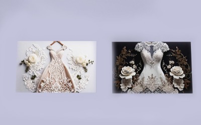 Sammlung von 2 Hochzeits-Brautkleid-Illustrationsvorlagen