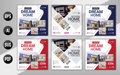 Vektor-Immobilien-Haus-Verkauf-Flyer-Post-Quadrat-Social-Media
