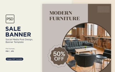 Grote uitverkoop op moderne meubels banner ontwerpsjabloon 1