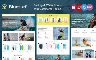 Bluesurf - Deska surfingowa, Responsywny motyw dla pojedynczego sklepu Elementor WooCommerce