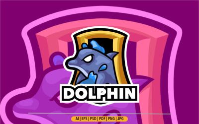 Design del logo della mascotte del delfino per la squadra sportiva
