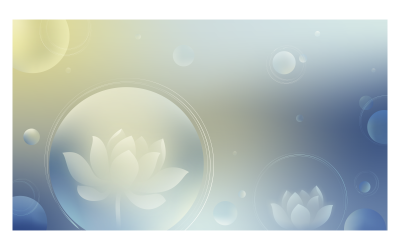 Immagine di sfondo sfumato 14400x8100px con fiori di loto e sfere
