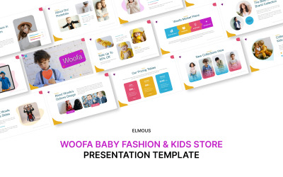 Plantilla de presentación de diapositivas de Google para tienda de moda para bebés y niños Woofa