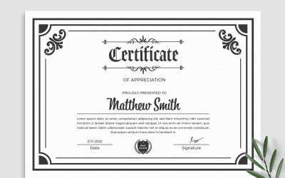 Šablona certifikátu Mathew Smith