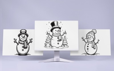 Collection de 3 modèles vectoriels de contour noir d&amp;#39;illustration de bonhomme de neige