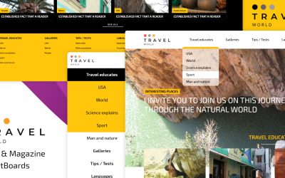 旅游世界 - 杂志、博客。 Adobe XD 模板