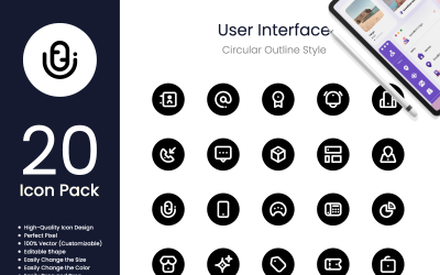 Pacchetto icone interfaccia utente Stile contorno circolare spot