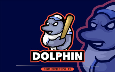 Plantilla de diseño de logotipo de béisbol de delfines