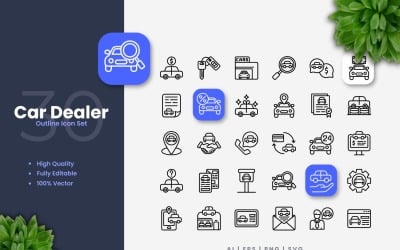 30 Car Dealer Outline Icons Set
