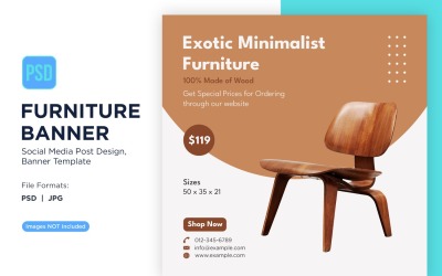 Exotisch minimalistisch meubilair banner ontwerpsjabloon