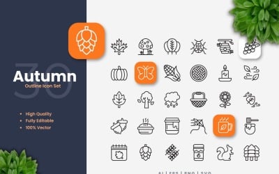 30 podzimní osnovy ikony nastavit