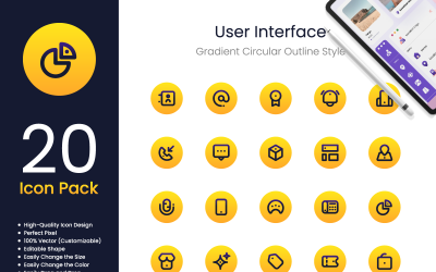 Estilo de contorno circular gradiente pontual do pacote de ícones da interface do usuário