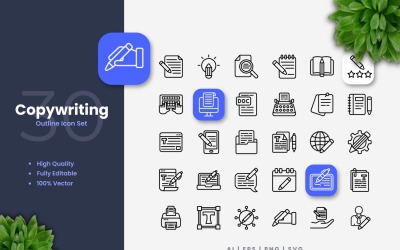 Set di 30 icone di contorno di copywriting