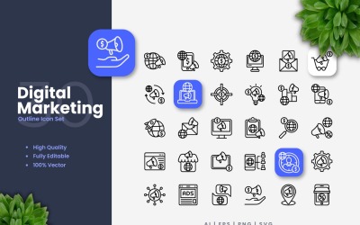 30 icônes de contour de marketing numérique