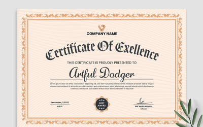 Excellence Certificate Template Layout
