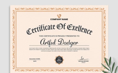 Layout do modelo de certificado de excelência
