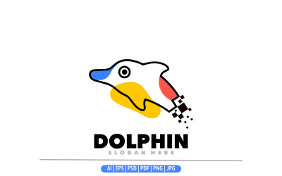 Modello di progettazione del logo a colori dei pixel del delfino