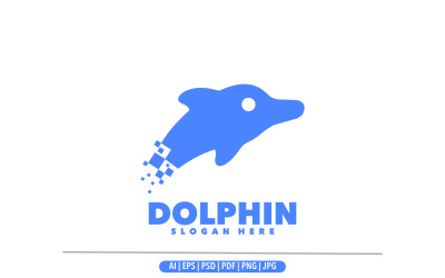 Modello di progettazione del logo del pixel del delfino