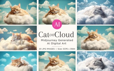 Cat on Cloud sover Fantasi och dröm blå himmel med moln Set 20