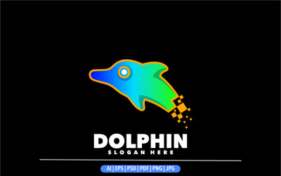 Diseño de logotipo colorido degradado de píxeles de delfines