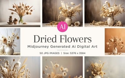 Dried Flowers Still Life White Flora Set 50 V-1