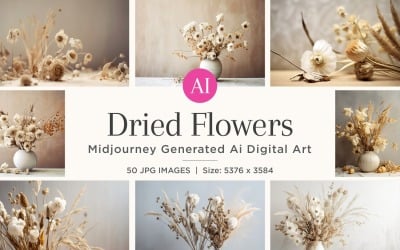 Dried Flowers Still Life White Flora Set 50 V - 2