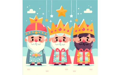 Kézzel rajzolt Vízkereszt három király illusztrációval