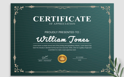 Modello di certificato elegante verde