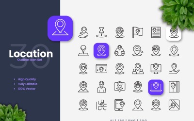Conjunto de 30 iconos de contorno de ubicación