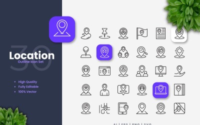 30 Location Outline Icons Set