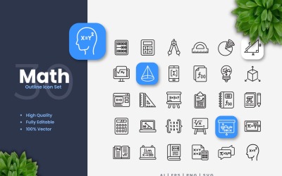 30 Math Outline Icons Set