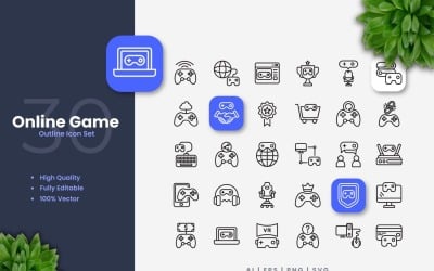 30 onlinespel kontur ikoner Set