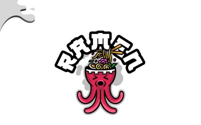 Leuke octopus ramen mascotte logo ontwerpsjabloon