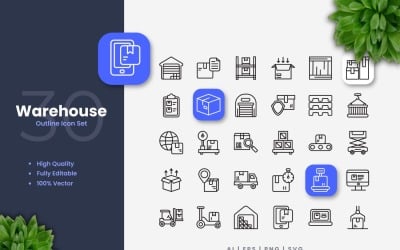 Conjunto de 30 iconos de contorno de almacén