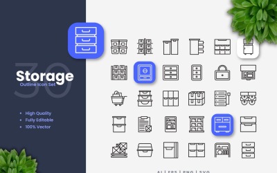 Conjunto de 30 iconos de esquema de almacenamiento