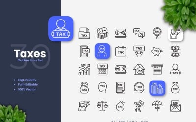 Conjunto de iconos de contorno de 30 impuestos