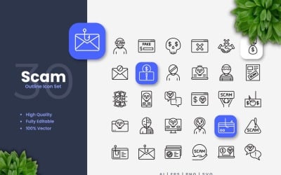 30 Scam Outline Icons Set