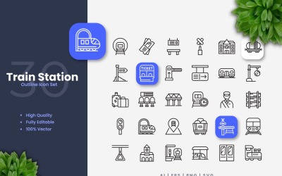 30 Treinstation overzicht Icons Set