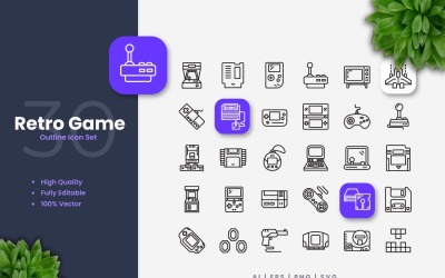 30 Retro speloverzicht Icons Set