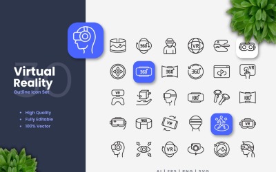 Set di 30 icone di realtà virtuale