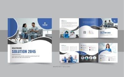 Zdravotní péče nebo lékařská čtvercová trojdílná brožura nebo lékařská služba trojdílný design