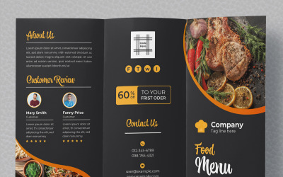 Driebladige brochure over het menu Voedingsmiddelen